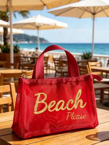 3層網格化妝包 'beach Please' 閃亮印花 | 透明大容量盥洗包，輕量旅行口紅 & 化妝品收納袋，耐用聚酯纖維拉鍊開關 - 彩色 - 查看 2