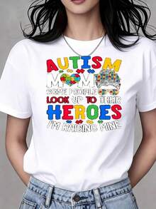 Fun White T-Shirt With A Positive Message, Colorful Design For Mothers, Autism Support, Casual Style, Ideal For Special Occasions, Available In One Size, Fashion Category, Current. - 白色 - 查看 1