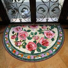 1pc Rose Brick Pattern Half-Round Doormat, Small Rug, Welcome Mat, Carpet, Fan-Shaped Rug, Outdoor Doormat, Kitchen Rug, Home Decor, Front Door Mat, Area Small Rug, Outdoor Mat, Home Decor, Area Rug, Garden Rug, Washable Carpet - Multicolor H - View 2