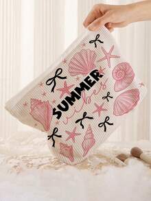 「Summer」字母印花化妝包，附貝殼與海星裝飾，沙灘包，附拉鍊旅行收納包，輕量耐褪色化妝與盥洗用品包，便攜式化妝盒，易清潔設計，適合女性與男性，適合母親、老師、朋友、護士等，化妝包，學校、度假、旅行必備盥洗用品包，母親節禮物，夏季必備 - 彩色 - 查看 12