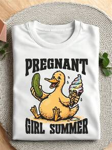 Summer T-Shirts With Goose Print, Retro Summer T-Shirt For Pregnant Women, Summer Party Clothes, Funny T-Shirt For Announcements, Funny Summer T-Shirts For Mom At The Beach, Nice Gift For Expectant Mothers. SH-1267 Breathable And Comfortable - 白色 - 查看 10