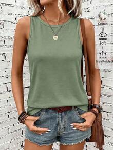Camiseta sin mangas de cuello redondo 95% casual y cómoda para mujer - Verde - Ver 4