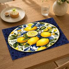 1pc Lemon Striped Linen Placemat, Breakfast Mat, Coffee Coaster, Bowl Pad, Kitchen Accessory, Easy To Clean Dining Mat, Suitable For Home, Restaurant, Dining Decor, Holiday Gift, Gift For Friends, Multi-Piece Set - Multicolor - View 8