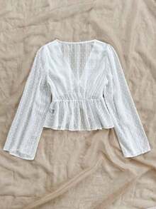 Blusa informal de unicolor con mangas acampanadas para mujer - Blanco - Ver 2
