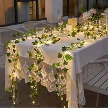 1 pièce Guirlande lumineuse solaire, Lumières LED de lierre d'extérieur, Convient pour le salon, la chambre, le patio, la boutique, le bar, le mariage, le jardin, le mur, la cour, la décoration de fête, la décoration de printemps pour la maison et l'extérieur (2m/6,56ft, 5m/16,4ft, 10m/32,8ft) - Lampe en rotin à énergie solaire - Voir 8