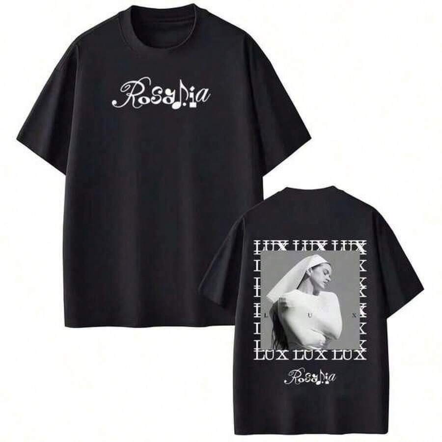 Camiseta Estampada de la Gira del Álbum LUX de la Cantante Rosalías 2026, Camiseta de Moda para Hombre y Mujer, Manga Corta, Verano - Negro - Ver 1