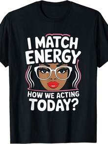 1 Piece Of 100% Cotton Cropped T-Shirt, Casual Round Neck With Print, Humorous And Satirical Style, Mood Of The Day, Breathable Short Sleeves For Daily Wear - 黑色 - 查看 1