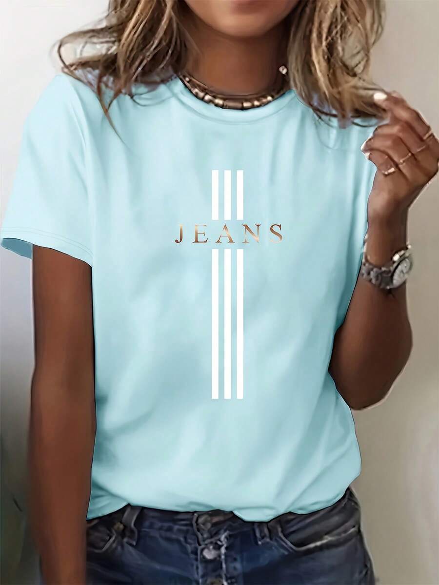Camiseta Casual de Manga Corta para Mujer - azul polvo - Ver 1