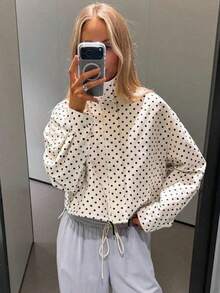 Ropa de otoño para mujer Ropa de invierno Abrigo de invierno con lunares Chaquetas cortas para mujer Abrigos Blusas de manga larga Chaquetas con cremallera para damas Abrigos cortos de primavera y otoño Nuevas prendas de calle Chaqueta corta con cremallera - Café integral - Ver 10