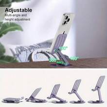1pc Waterproof Desk Phone Stand, 360° Rotation, 2-Level Height Adjustable, Foldable & Portable, Compatible With Various Phones, Waterproof & Durable Anti-Slip, Suitable For Office, Bedside, Video Calls, Streaming, Random Color - A - View 11