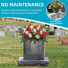 Saddle-Style Cemetery Flowers For Tombstones, Artificial Memorial Flowers For Graves And Headstones, Windproof Fade-Resistant All-Weather Decor With Adjustable Grips - Multicolor - View 5