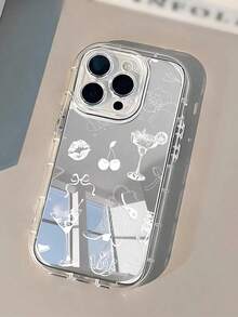 Does Not Include Lanyard Or Stand. 1 Soft Phone Case With Western Cowgirl Cocktail Lips With Cherries And Bow Boot Design, Mirror, Full Coverage, Non-Slip, Compatible - Multicolor - View 3