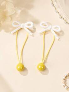2pcs Girls' Colorful Polka Dot Bow Elastic Hair Ties, Suitable For Daily Wear - Multicolor - View 8