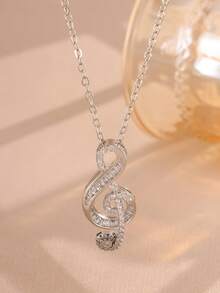 1 chiếc vòng cổ mặt dây chuyền hình nốt nhạc tối giản thanh lịch đính đá. - ghi chú - Xem 6