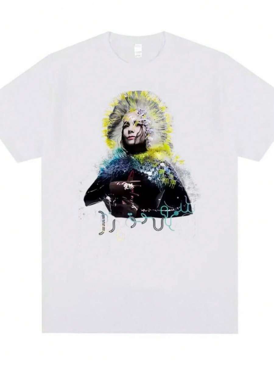 Bjork Vulnicura Graphic T-Shirt Men Women Hip Hop Fashion Pop Music T Shirt Male Casual Cotton Oversized Short Sleeve T-Shirts - 白色 - 查看 1