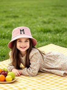 1pc Girls Letter Pattern Bucket Hat, Practical Children's Gift, Suitable For 3-16 Years Old Girls, Spring/Summer Outdoor Activities, Hiking, Fishing, School Use - Pink - View 2