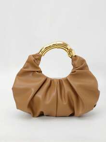 Dedoo New Fashionable Multi-Functional Thick Metal Hardware Pleated Large Capacity Cloud Handbag - Brown - View 7