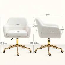 Silla de oficina, silla de escritorio regulable en altura, reclinable con estructura de acero, silla giratoria con aspecto de terciopelo, para oficina, estudio, color blanco crema. - Blanco - Ver 3