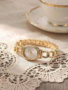 1pc Women's Hollow Design Bracelet Watch, Fashionable Retro Style Suitable For Daily Wear - Gold - View 10