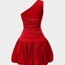 Nana's Women's Clothing Store Vestido corto sin mangas con hombro asimétrico elegante para mujer DEAR MOLLY, adecuado para usar como vestido de noche, apropiado para salidas, fiestas, citas, regalo del Día de San Valentín, atuendo de Año Nuevo Primavera Rojo - Rosa - Ver 6