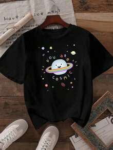 Women's-Shirts You Are Cosmic Planet With Rings%, Breathable Casual Blouses For Women - Black - View 2