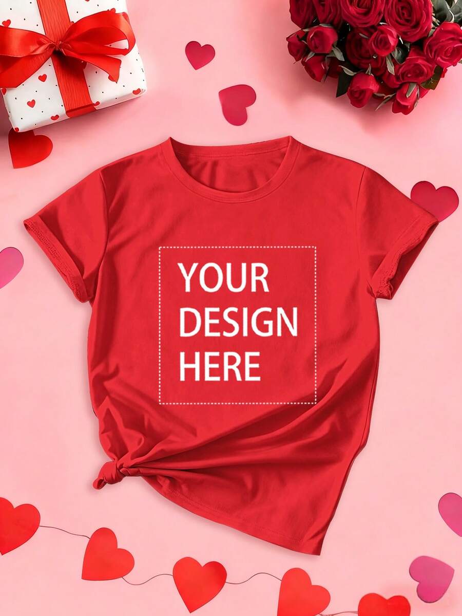 Camiseta de ujer con Estampado de Foto y Texto - Camiseta de manga corta personalizable, añade tu imagen o logotipo personal, lavable a máquina, camiseta casual de verano, adecuada para bodas, fiestas, uniformes de equipo y eventos corporativos - e aceptan pedidos al por mayor. Traje de fiesta elegante,T-shirt para damas elegantes,Blusas adecuadas para mujeres con curvas,Faldas de graduación,Ropa casualEstampado de animales adorables ,Estampado de letras divertidas ,Combinable con la moda callejera - Rojo - Ver 1