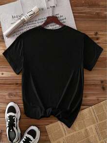 Top Casual para Mujer, Nueva Colección Primavera/Verano 2026: Camiseta de Manga Corta con Cuello Redondo y Estampado Tropical de Palmeras, Sol, Conchas y Estrellas de Mar. Top Casual Estilo Vintage Desgastado, Hecho de Tejido de Punto Suave, Ropa de Mujer de Alta Calidad | Diseño Divertido y Original | Adecuado para uso diario en primavera, verano y otoño. | Camisetas Unisex Divertidas y Rejuvenecedoras para Salidas de Verano, Tops Asimétricos para Mujer, Moda - Negro - Ver 3