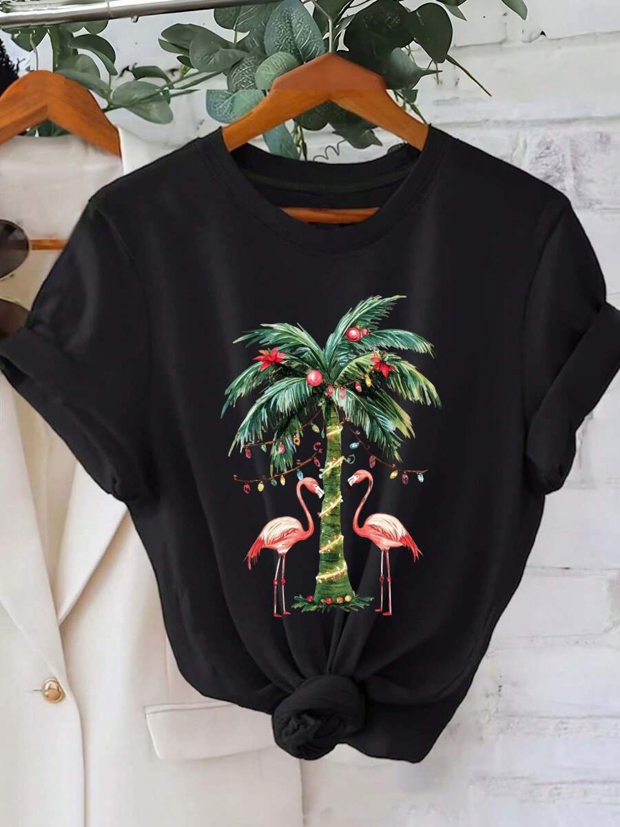 Limited Time Offer, Limited Quantities, Flash ! Women's Casual Shirts, Women's Polyester T-Shirts, Stylish Shirts. Stylish Women's T-Shirt, Breathable, With A Creative Letter Print, A Casual Garment Suitable For All Seasons, Perfect For Working Out, Running, And Everyday Wear. - 黑色 - 查看 1