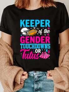 Camiseta Deportiva Casual para Mujer con Diseño Colorido de Slogan de Género - Camiseta Negra Elástica de Cuello Redondo, Lavable aáquina, Ajuste Cómodo para Todas las Estaciones, para el Uso Diario y Confort. - Negro - Ver 6