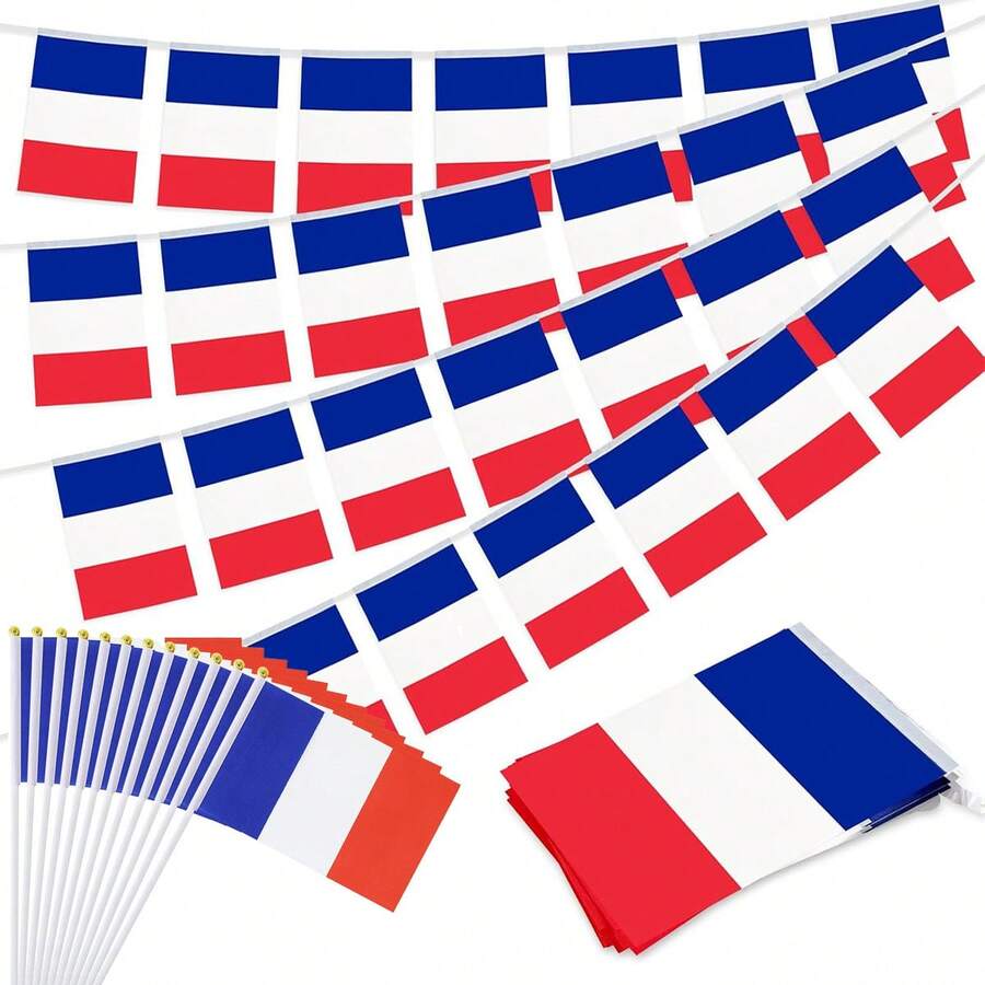 Banderas de Francia Juego de Banderas de Mano 10m 30 Banderas Bandera de Cuerda de Francia Decoración 10 piezas Pequeñas Banderas de Mano de Francia Azul Blanco Rojo Guirnalda para Eventos Deportivos Festival Patriótico Aficionado de Fútbol Clubes Deportivos Celebraciones Decoraciones de Fiesta - Francia - Ver 1