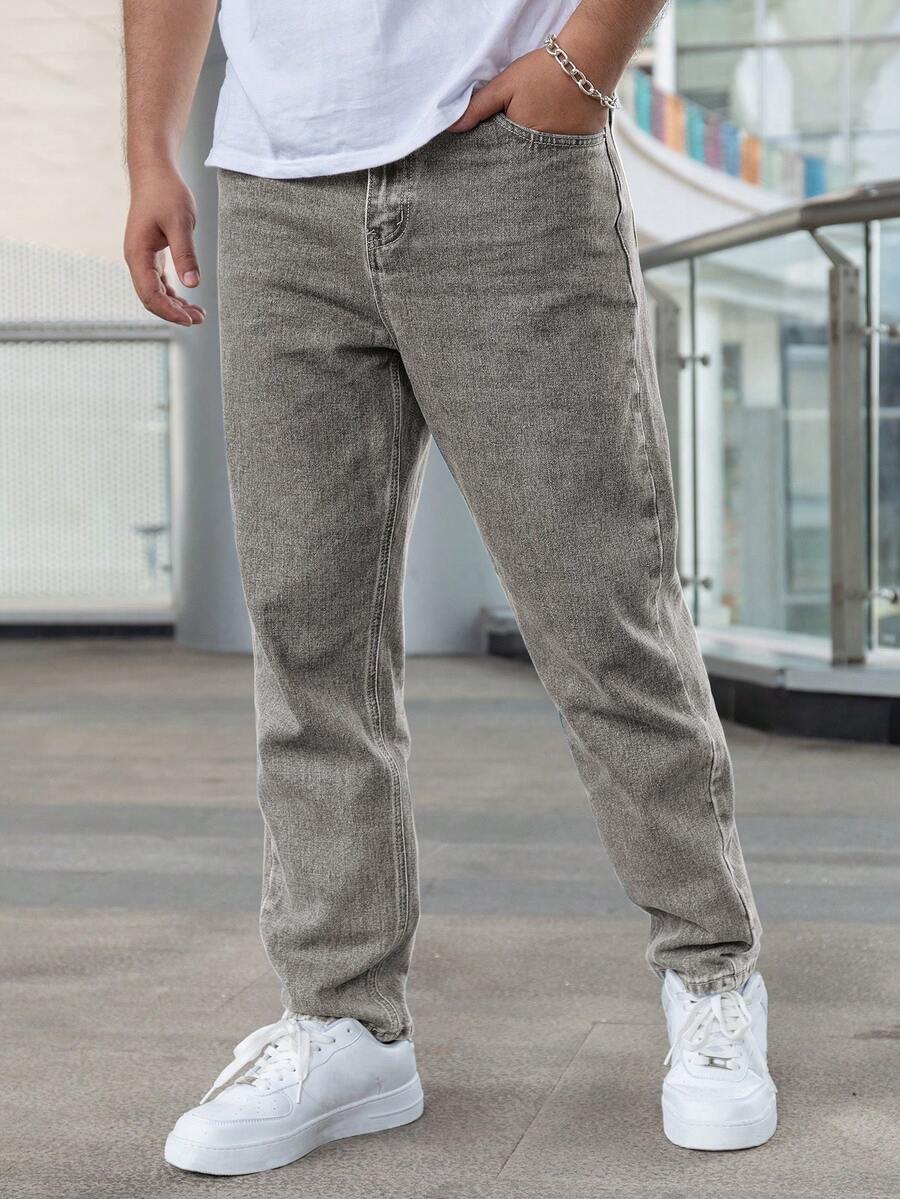 Jeans rectos casuales de unicolor para hombres - Champán - Ver 1
