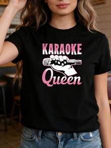 Nueva Camiseta Casual de Manga Corta con Cuello Redondo y Estampado Gráfico para Mujer, para Verano y Primavera, Estilo Urbano Vintage, Unisex, Holgada, de Algodón - Negro - Ver 1