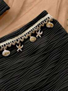 Conjunto de 2 piezas de top halter sin espalda y shorts, conjunto de ropa para vacaciones - Negro - Ver 3