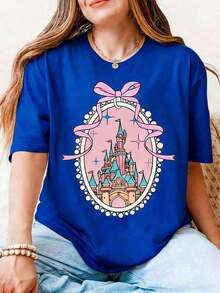 NewSummerCasualCoquette Castle Shirt, Magical Castle T-Shirt, Magic Kingdom Swea, Pink Bow Girls T, Bow Shirt220g Wo's Cotton T-Shirt, Thick And Soft Round Neck T-Shirt, Wo's Patterned Short Sved T-Shirt, Aesthetic Retro Style Casual Top Suitable For Girls And Wo, Camiseta holgada de moda de verano adecuada para viajes, uso diario en la calle, trabajo o relajación para mujer, ropa vintage, camisetas vintage para mujer, camisetas bonitas para mujer, camisetas de algodón, zuecos, camisas de Halloween, ropa de verano, camisetas casuales estilo punk occidental para mujer, atuendo del 4 de julio, atuendos de vaquero para mujer, ropa% algodón Y2k, ropa gótica bonita para mujer, top blanco y negro, tops vintage, ropa para mujer, ropa gótica retro blanca para mujer, moda coreana, camisetas para mujer, camiseta de cuello redondo de mezcla de algodón, uso casual diario-365T-31 Camiseta de algodón holgada de manga corta con cuello redondo - Azul - Ver 1