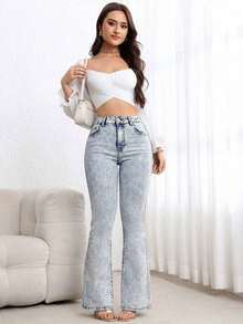 Jeans de pierna acampanada de corte slim casual para ir al trabajo - Lavado ligero - Ver 3