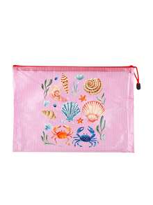 Multi Color Waterproof Fashionable Mesh Beach Bag, Colorful "Marine Creatures And Shells" Printed Makeup Bag, Beach Theme. Large Capacity Transparent Makeup Bag, Nylon Zipper Wash Bag - Lightweight, Can Store Sunscreen, Snacks, Bikinis, And Beach Essentials. Spring And Summer Storage, Perfect For Swimming, Beach, Diving - Multicolor - View 15