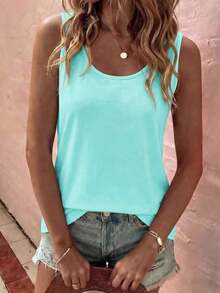 LUNE La nueva moda primavera y verano, chaleco casual de cuello redondo a rayas azul y blanco con cuello profundo rojo en contraste - Verde 2 - Ver 4