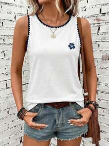 Camiseta sin mangas de cuello redondo 95% casual y cómoda para mujer - Blanco 2 - Ver 4