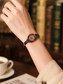 REBIRTH 1 buah Jam Tangan Wanita Gaya Retro Kasual dengan Angka Romawi dan Mesin Quartz, Cocok untuk Pemakaian Sehari-hari - Coffee Brown - View 5