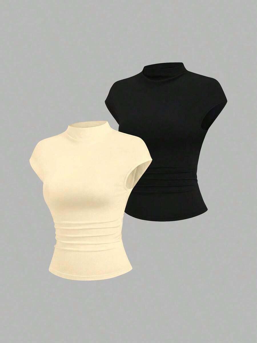 Nueva camiseta de unicolor para primavera/verano, minimalista y versátil, adecuada para ir al trabajo y uso diario - Multicolor - Ver 1