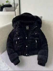 PUFF JACKET - WARM AND LINED WINTER JACKET - COAT - WOMEN'S COLD WEATHER BLOUSE FOR PARTIES - Black - View 6