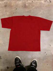 1 Piece Of Cotton Clothing For Girls, Y2K Inspired Letter Print T-Shirt - Casual Round Neck, Short Sleeve, Machine Washable - Perfect For Spring/Summer/Autumn, Fashion, Streetwear, Unisex, For Men And Women. - 紅色 - 查看 3