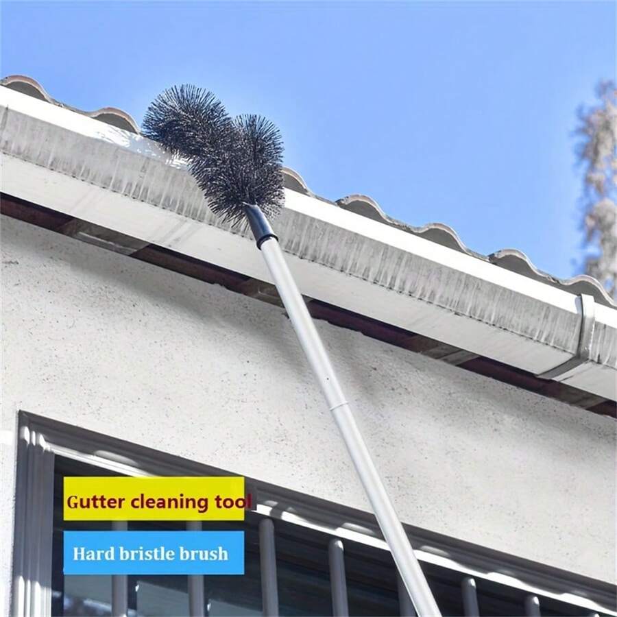 7-Section Extendable Gutter Cleaning Tool Set, 7.48ft, No-Ladder Needed - Durable Aluminum Alloy, Easy Leaf & Debris Removal With Black Bristle Brush