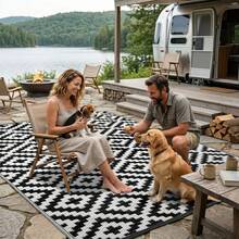 Sour Lemon Large Outdoor Rug Waterproof, Anti-Slip Plastic Straw Garden Rug, Outdoor Mat Carpet, UV Resistant For Camping, Deck, Beach, Picnic, Backyard, Poolside, 150x240cm - HitamPutih - View 9