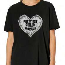 1 Piece Of Elegant Casual T-Shirt For Women, Round Neck And Short Sleeve, Black Color, With Print "Mom's Life Is The Best Life", 180g, 100% Cotton. - 黑色 5 - 查看 11