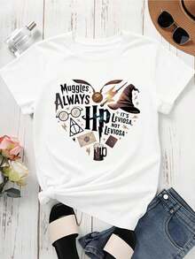 Warner Bros   Always Hp Its Leviosa Not Leviosa Sombrero de mago Gafas Reliquias de la Muerte Sobre Taza Camiseta Blusas para mujer>ropa blusa casual mujer ropa casual para mujer - Blanco - Ver 3
