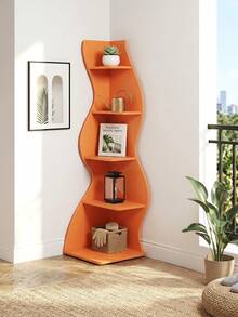 70-Inch Five-Layer Corner Bookshelf, Book Corner, Corner Display Cabinet, Room Decoration Shelf, Bedroom Decoration Shelf, Suitable For Living Room, Study And Bedroom, Easy To Install, Indoor Plant Stand, Modern And Simple Style - 橘色 - 查看 8