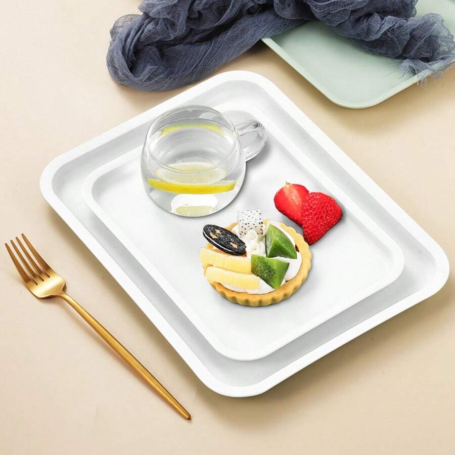 4pcs Reusable Breakfast Serving Trays, Rectangular Service Platters, Fruit Plates, Tea Trays, Dessert Dishes, Coffee Cup Holders, Decorative Snack Trays, Bread Plates, Kitchen Supplies, Catering Accessories, Ideal For Weddings, Parties, Kitchens, Holidays - Multicolor - View 1