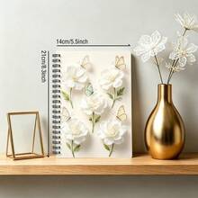 1本A5返校笔记本，白色花束蝴蝶图案封面，适用于返校计划、学习记录、教学日志，螺旋装订 | 学习计划 | 教学用途 - A5 - 查看 2