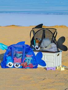 Bolsa de playa de malla con forma de pez lindo, organizador de juguetes de gran capacidad, transpirable & de secado rápido para niños, perfecto para playa, piscina & viajes - Ver 6